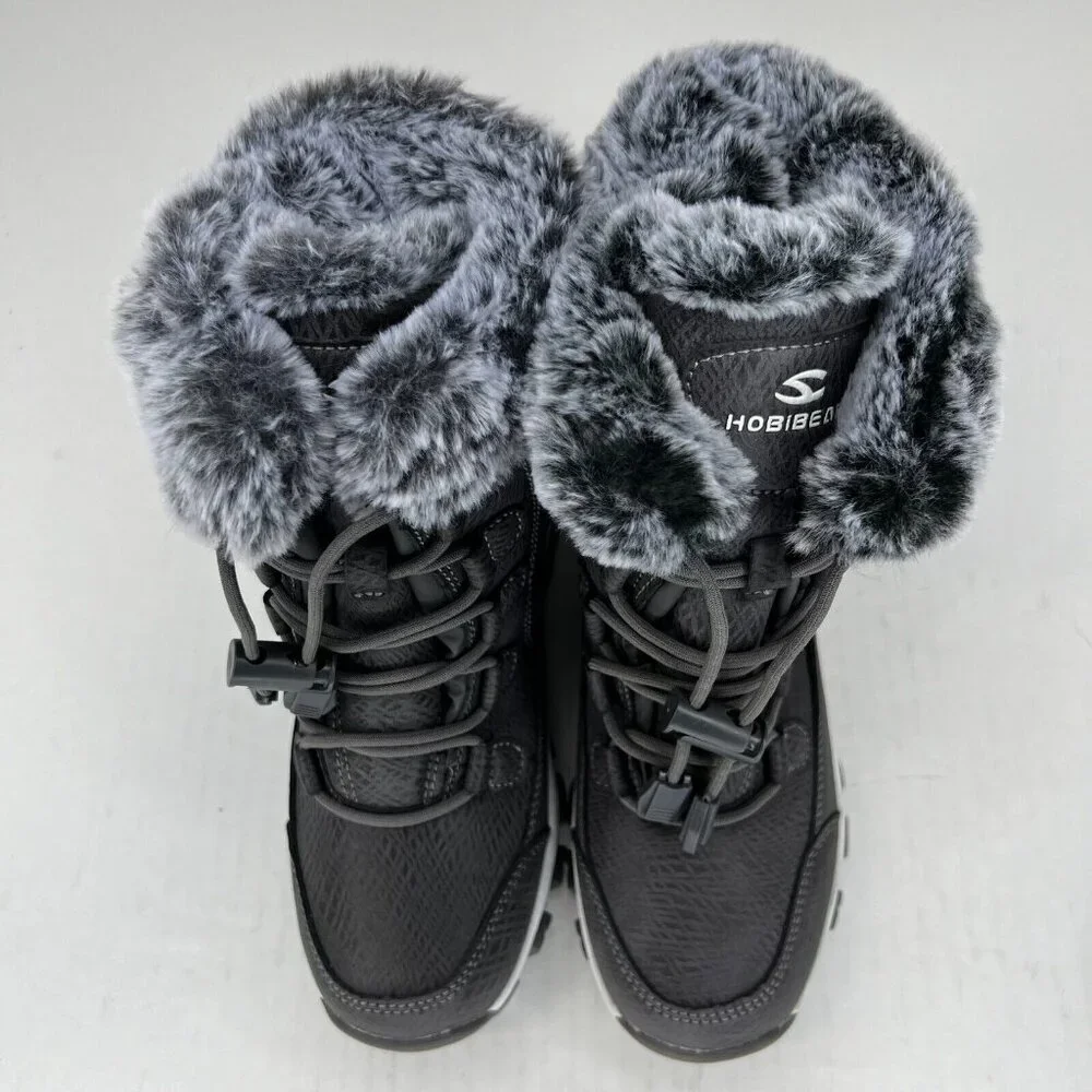 Hobibear Womens AW7772 Gray Anti-Slip Waterproof Fur Lined Size 35 Snow Boots